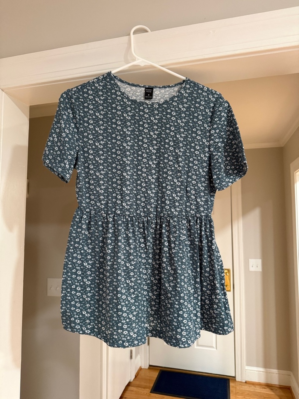 Amazon Women's Blue Floral Peplum Short Sleeve Top